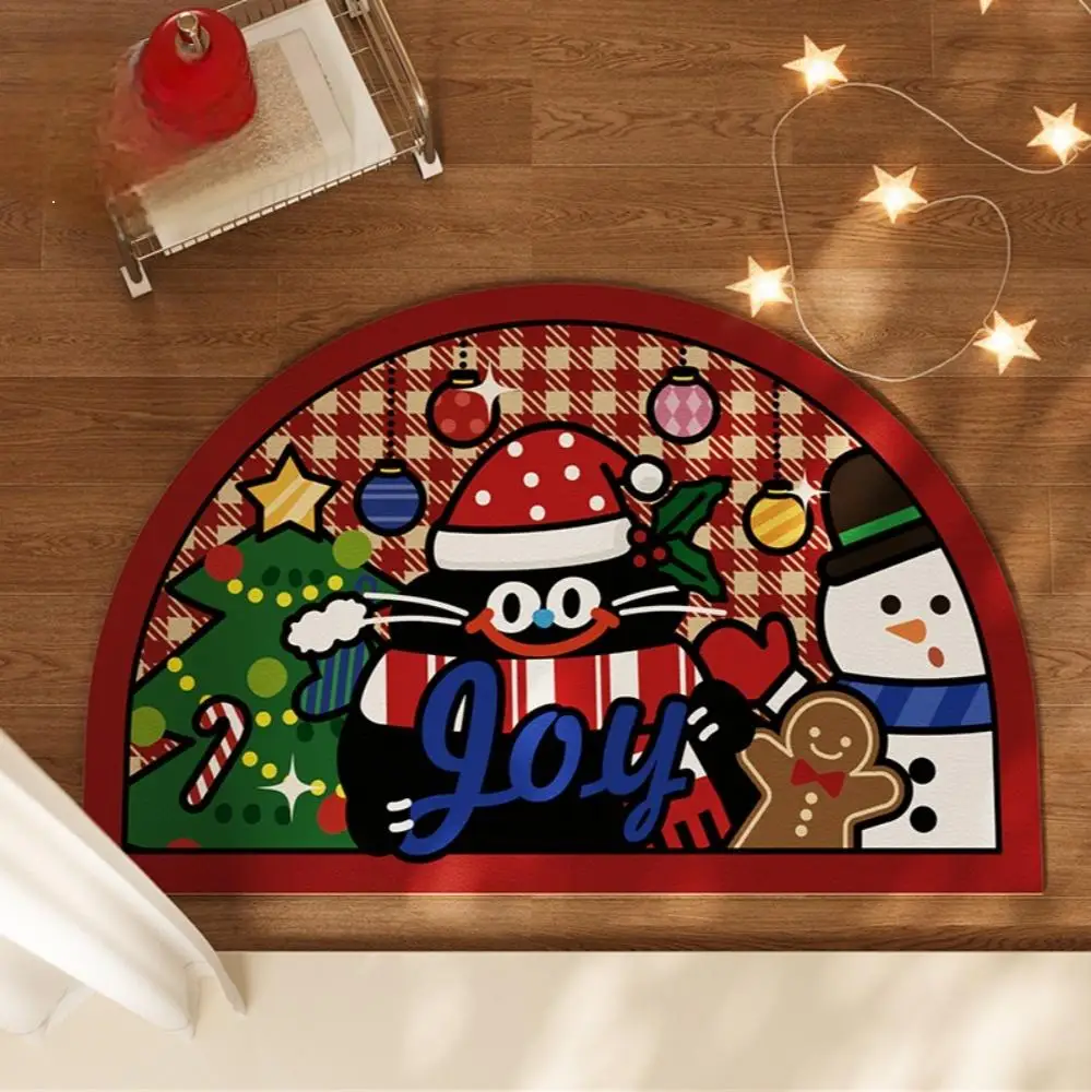 VIKAMA Merry Christmas Half Round Door Mat Semi-Circular Area Entrance Rug Welcome Mats for Front Door Living Room Home Decor