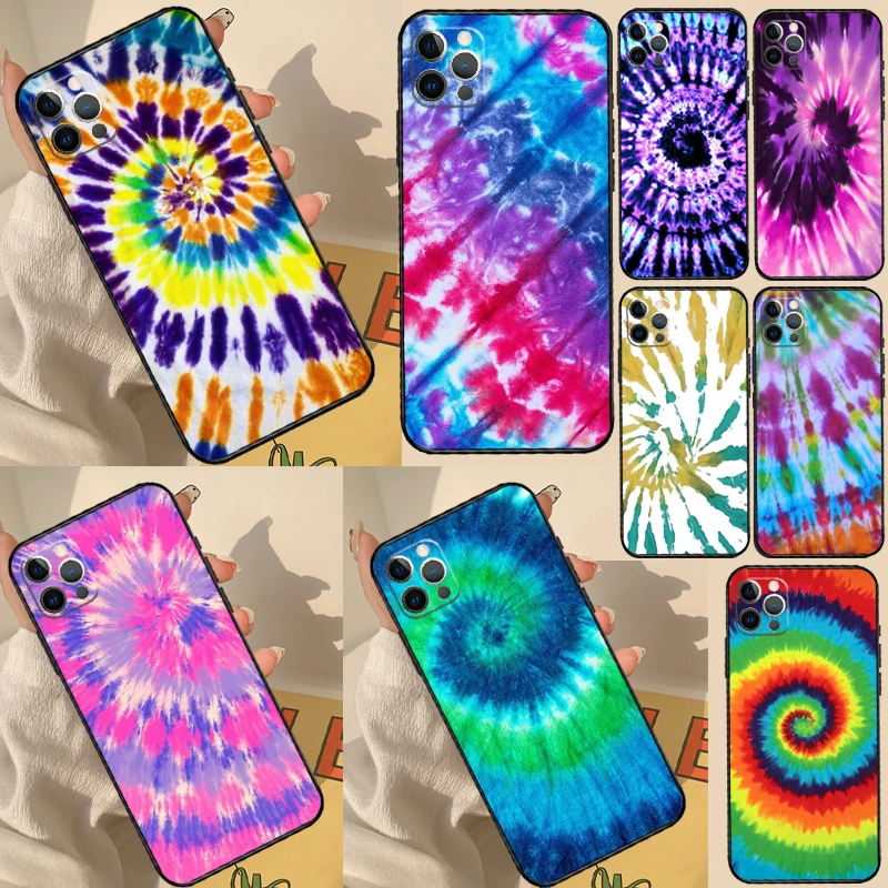 Rainbow Spiral Tie Dye Case For iPhone 11 12 13 14 15 16 Pro Max Cover For iPhone 13 12 Mini XR X XS Max Plus