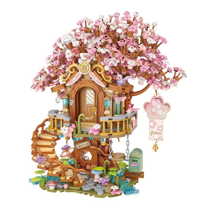 Loz Rosa Romantische Kirschblüten Baumhaus Mini Partikel Bausteine Diy Baum Haus Sets Für Kinder Mädchen Weihnachtsgeschenke