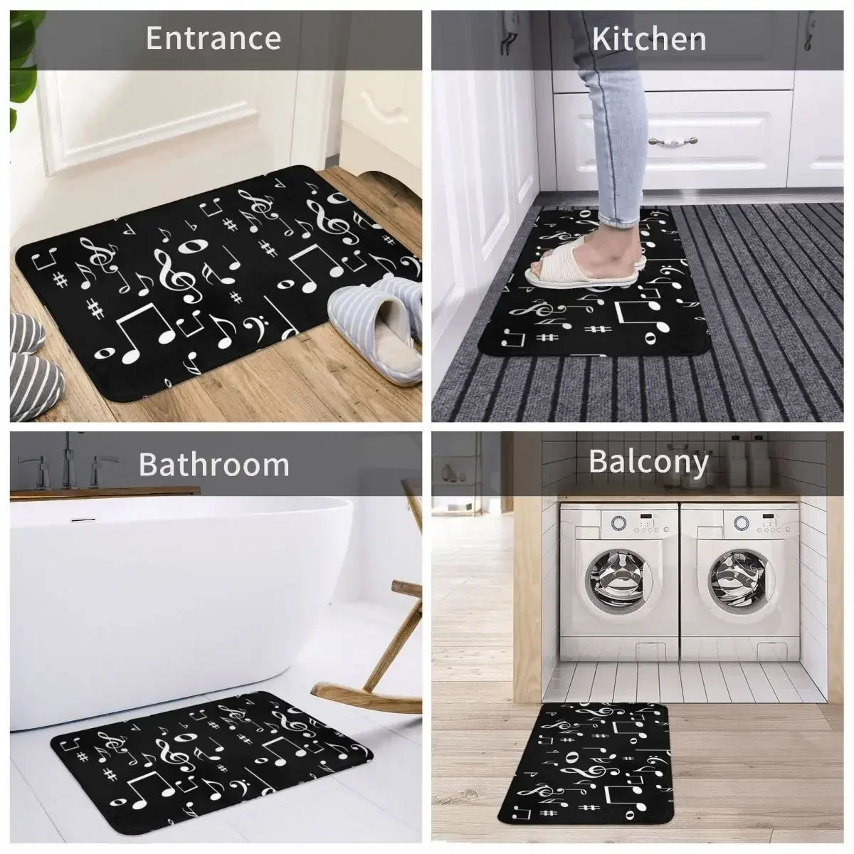 Anti-Slip Rug Doormat Living Room Mat Music Notes Hallway Carpet Welcome Decor