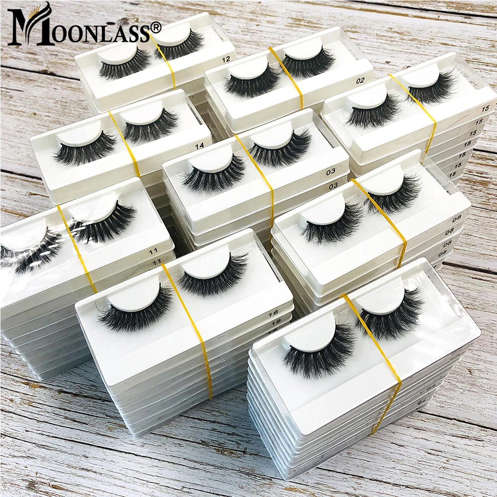 Moonlass Wholesale New 3D 5D 10-18MM Short Natural Mink Lashes With Tray Wispy Fluffy Soft Thick False Eyelashes Bulk Maquillaje