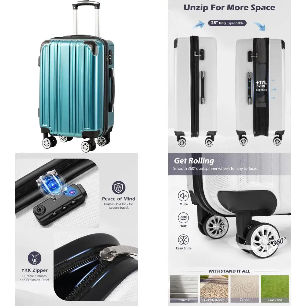 

Расширяемый чемодан ПК + ABS Spinner 20 дюймов 24 дюйма 28 дюймов Набор ручной клади — зеленый, новый, большой размер для путешествий