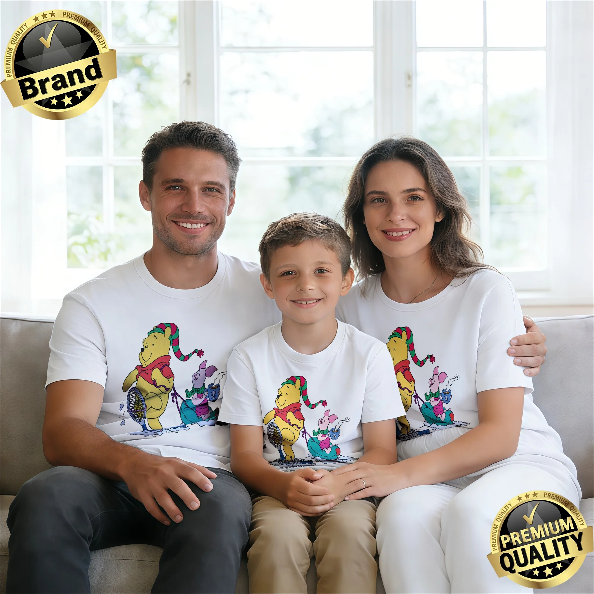 

2026 Summer Disney Winnie The Pooh Pattern T-shirt Parent-child Suit High-quality Pure Cotton Fashion Short Sleeved Unisex Tops