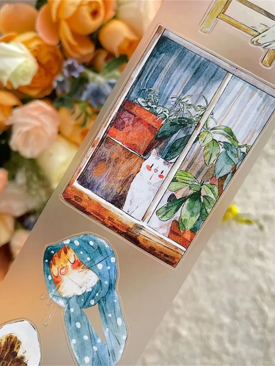 DingDing Studio Vintage Lovely Cozy Cat 54 Washi PET-tape voor plannerkaarten maken DIY scrapbooking plan decoratieve sticker - afbeelding 2