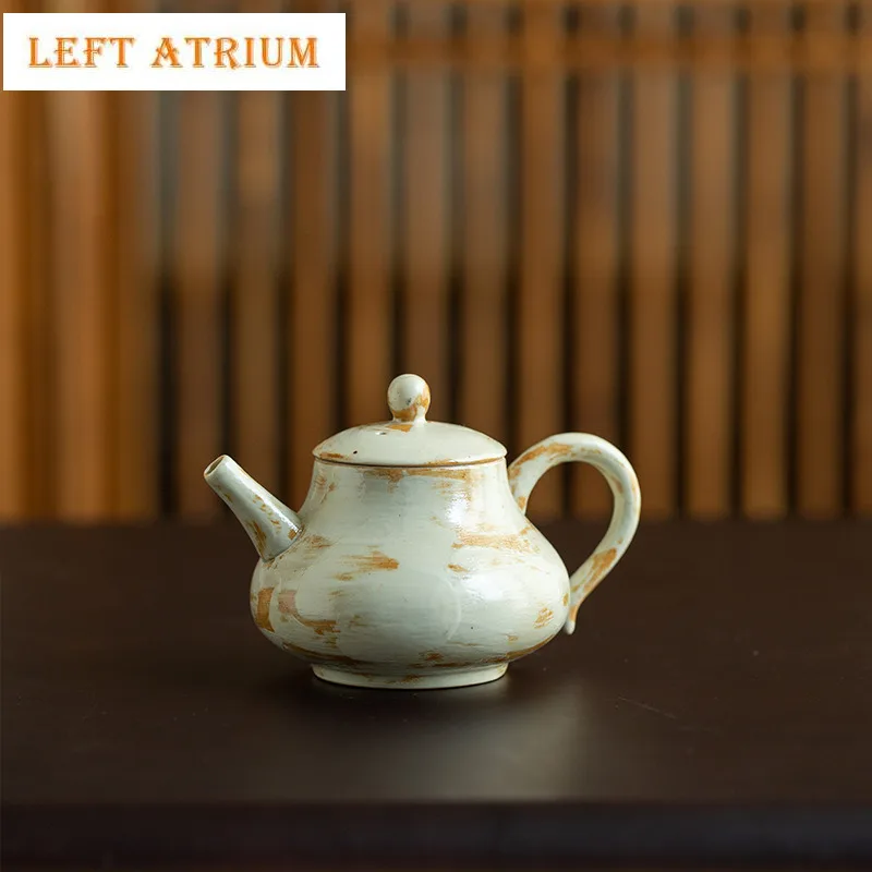 

130ml Japanese Wabi Sabi Style Coarse Pottery Teapot Aesthetic Tea Infuser Pot Tea Making Kettle With Ball Hole Teaware Gift