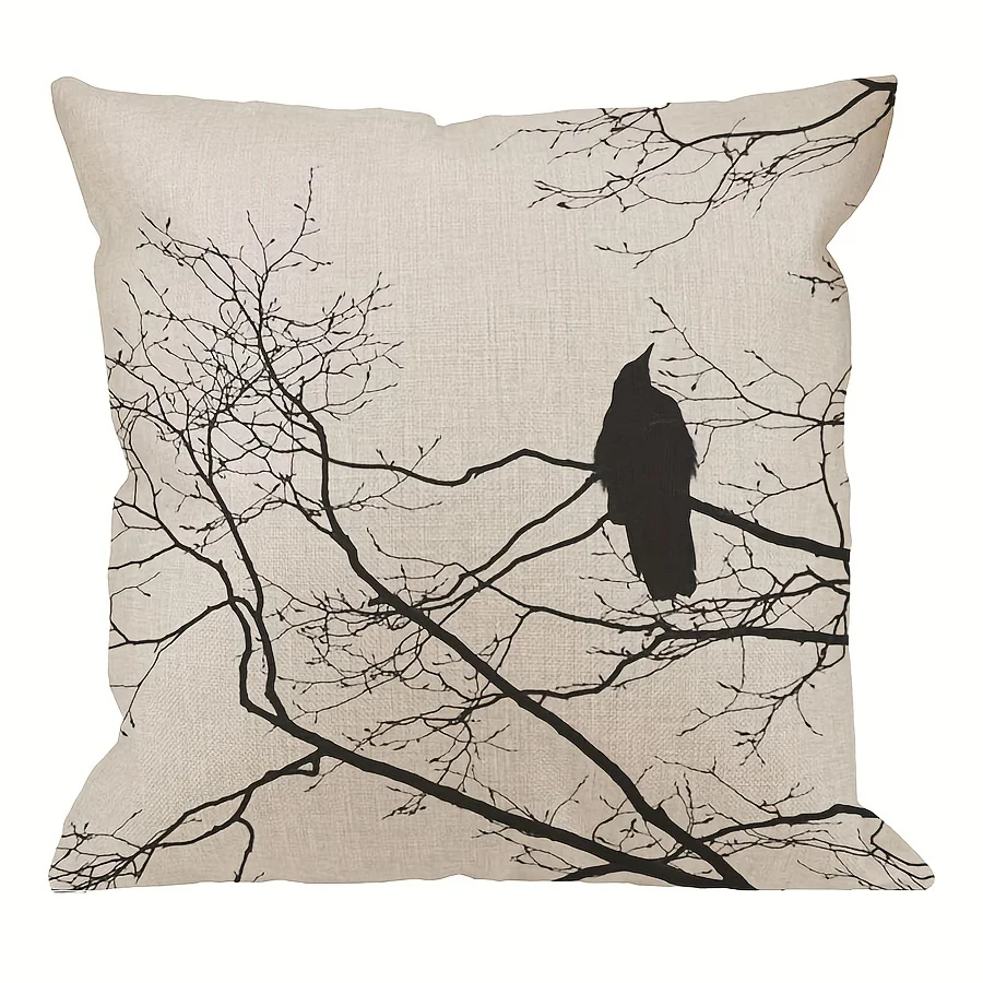 Gothic Crow Pillow Covers 18X18 Inch Cushion Pillowcase Zippered Machine Washable Decorative Sofa Decor Linen No Pillow Core