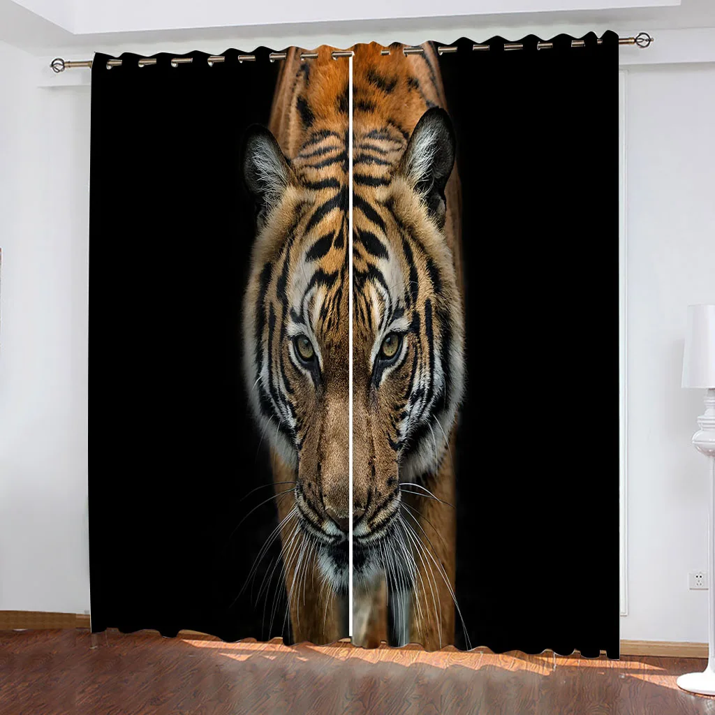 HUANZHUANG Curtains For Houses Rooms Animal Tiger Curtains Living Room Drapes Window Curtains Bedroom Accessories 2 Pieces