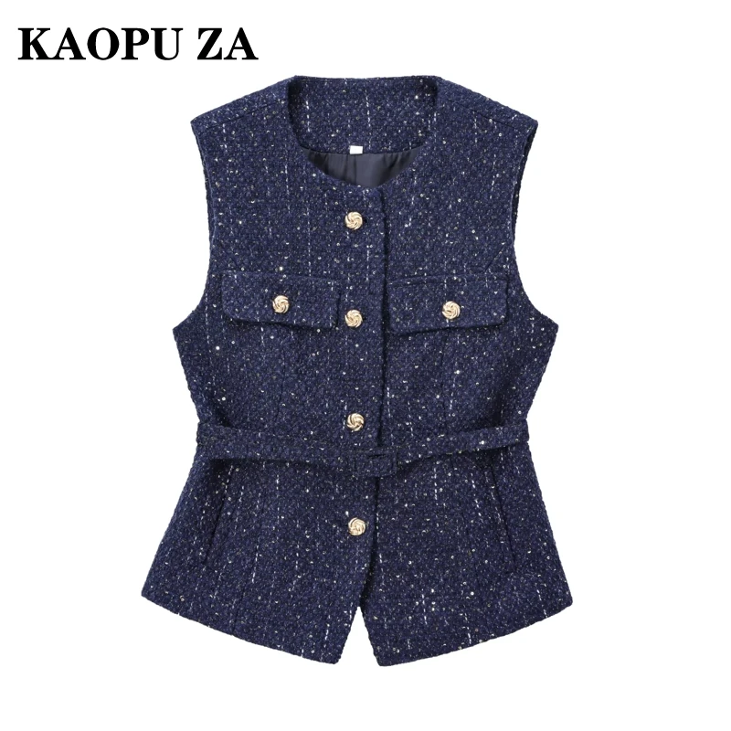 KAOPU ZA 2024 New Woman's Autumn Casual Gilet Coat Female Fashion O-Collar Waistcoat Vest Jacket Sleeveless Single-breasted Top