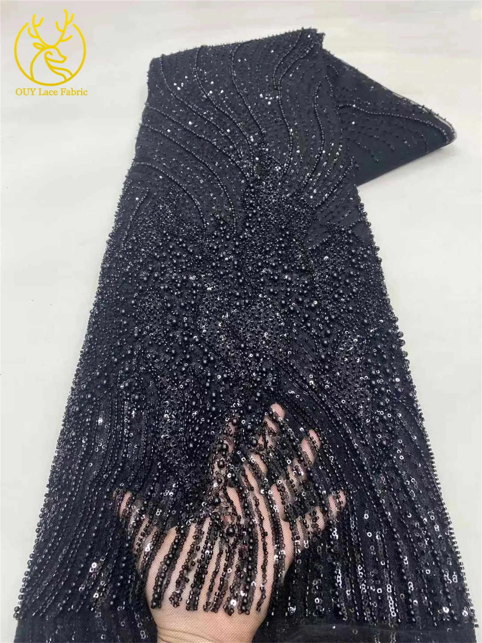 Rosa afrikanischer Bräutigam-Perlenstoff 2026, hochwertiger französischer nigerianischer Pailletten-Tüll-Spitzenstoff für Party, Hochzeit, Kleid, Nähen – Detail 19