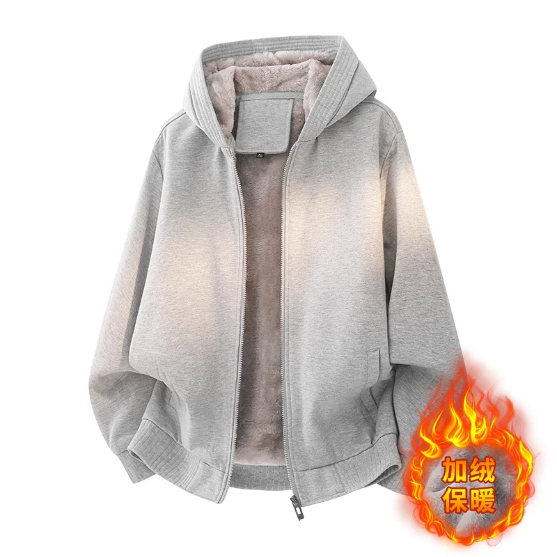 

Retro American Fce Lined Thiened Hooded Open Cardigan Street Sle Couple Heavyweight Sweatirt Winter Warm Casual Wear