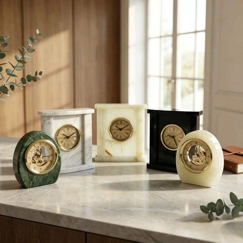 Natural Marble Table Clock Nordic Style Living Room Desk Clock Vintage Silent Clock Indoor Decor Living Room Bedroom Timepiece