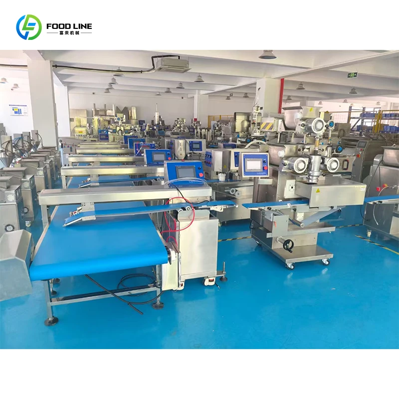Automatic Filled Red Bean Paste Crispy Egg Yolk Puff Pastry Sesame Burger Bread Making Machine Line FL Customized