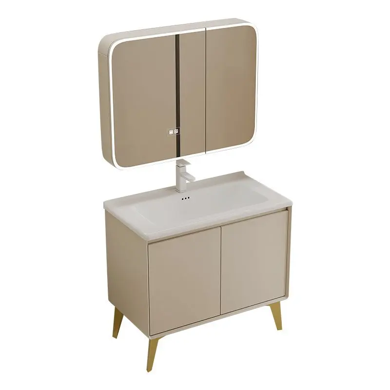 

Thickened honeycomb aluminum space aluminum round curved bathroom cabinet combination integrated ceramic basin washbasin