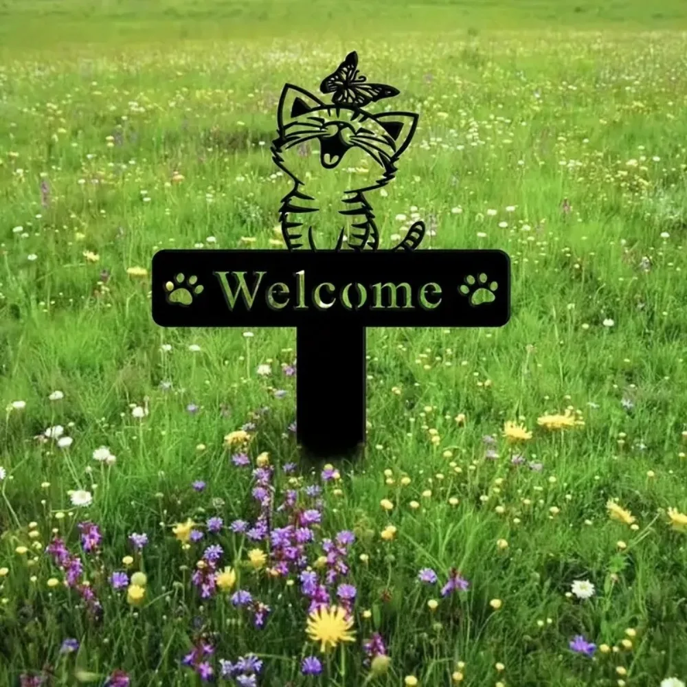 

Decor With Butterfly Cat Garden Stake Iron Art Garden Decoration Cat Garden Sign Metal Cat Yard Stake Garden