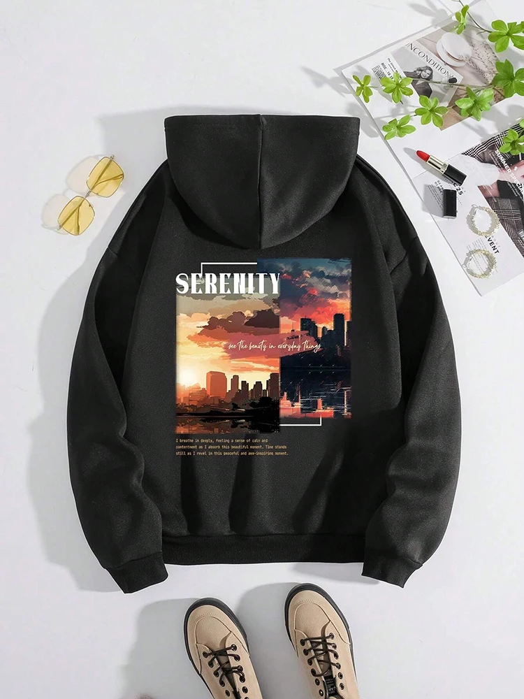 

Beautiful Scenery Print Female Hoody Harajuku Comfortable Fashion O-Neck Quality Casual Hooded Autumn Warm Streetwear Women