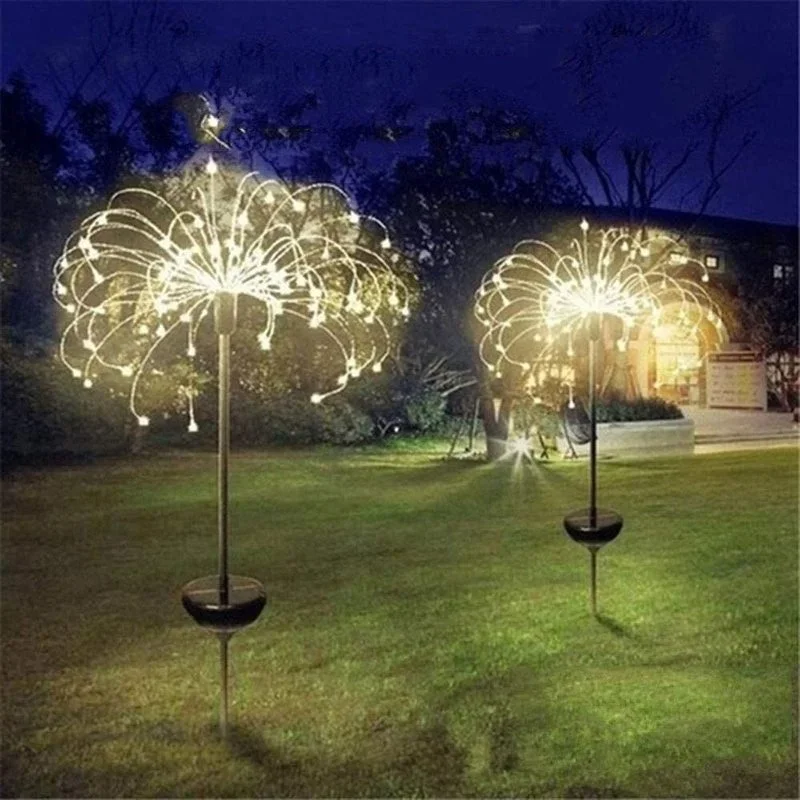 

1PC Solar Fireworks Lamp Outdoor Grass Globe Dandelion Flash String Fairy lights 90 /120/150 LED For Garden Lawn Holiday Light