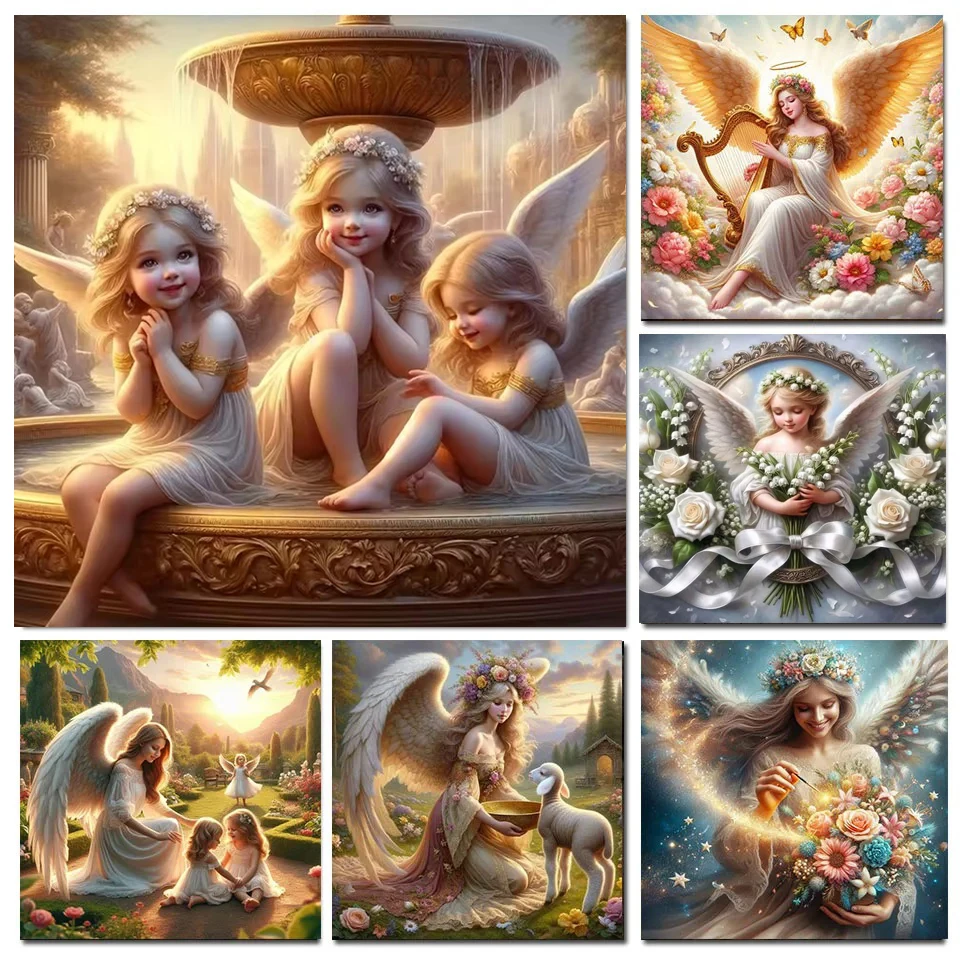 New Arrivals Diamond Art Painting Angel Girl Sister Full Drill Mosaic Flower Diy Diamond Embroidery Portrait Kit Gift Home Decor