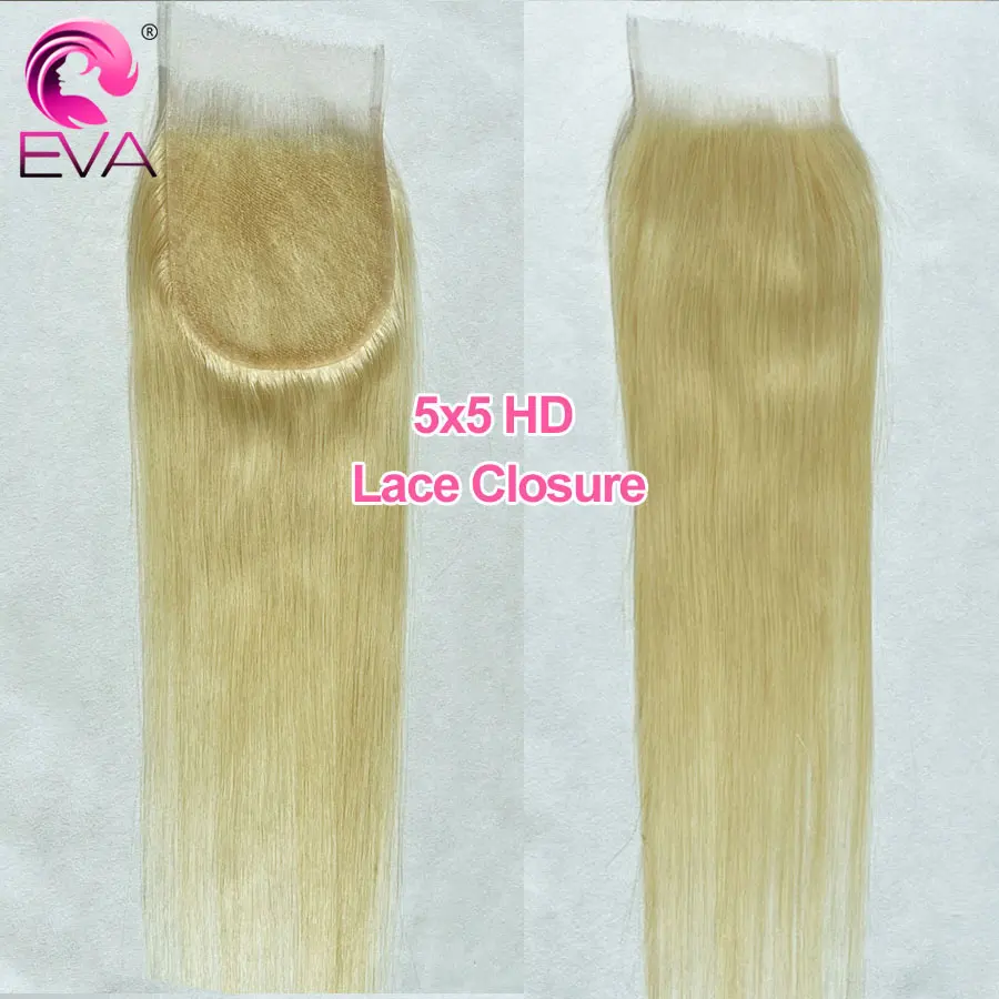 Eva Hair-extensiones de pelo con encaje Frontal, accesorio capilar liso y ondulado de 13x6 HD, 613 Rubio, Ultra fino, 5x5 HD