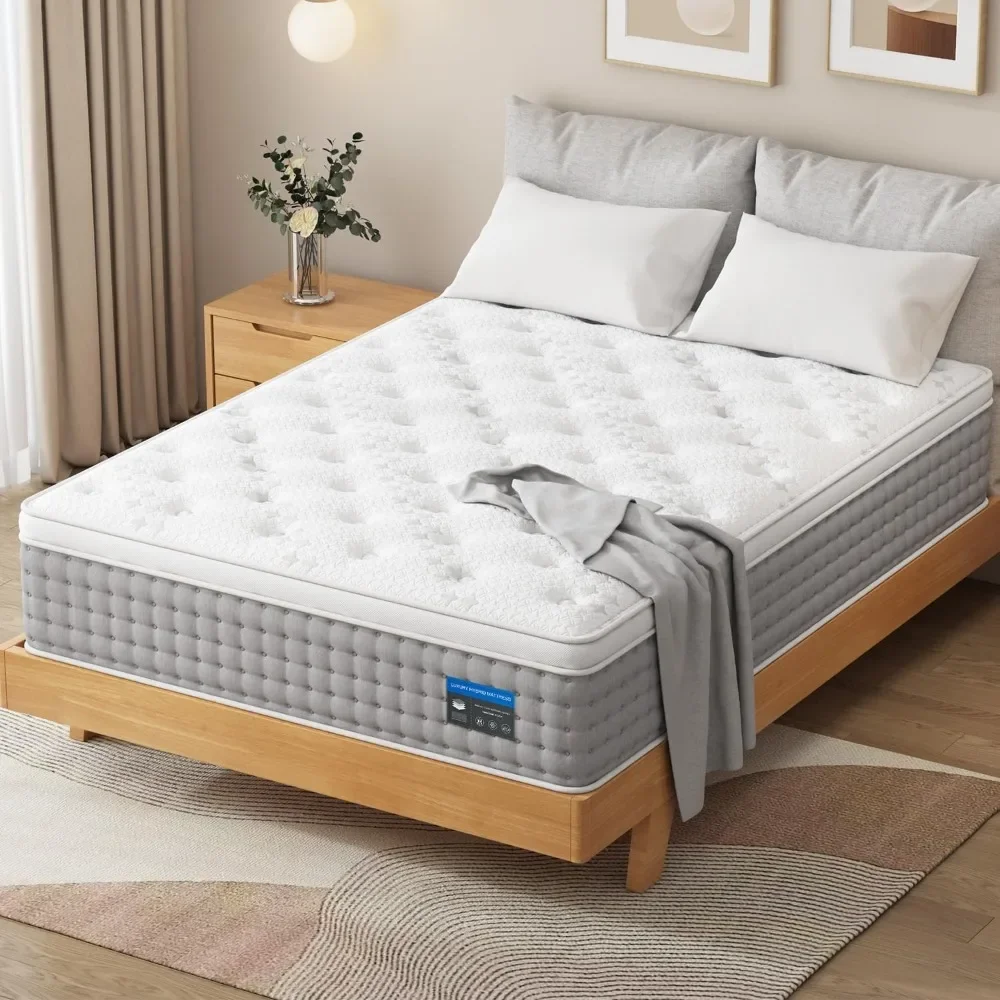 

King Mattress with Gel Memory Foam, Pressure Relief Individual Wrapped Coils Mattresses, 14 Inch Luxury Hybrid Mattress