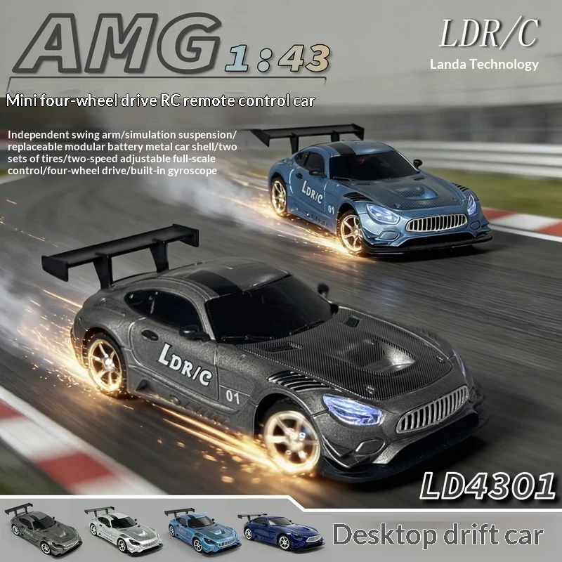 LDRC 1/43 Scale LD4301 RC Car 4WD Full Proportion 2.4G Remote Control with Gyroscope Drift Racing Children Toys Adult Gifts