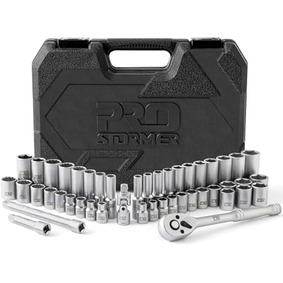 Prostormer Drive Socket Wrench Set 46-Piece 3 8'' Ratcheting Wrench Set with 72 Tooth Ratchet Universal Joint Extension Bars fo