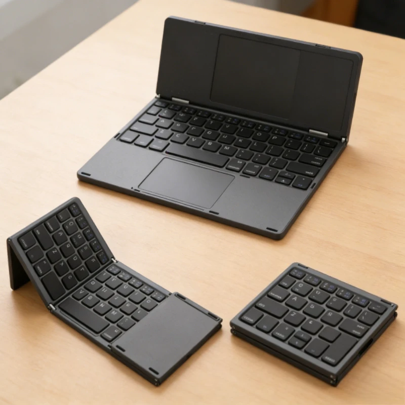 Tri-Fold Wireless Bluetooth Keyboard Integrated Touchpad Portable Mini Keyboard for IOS/Android/Windows Ideal for Travel Office