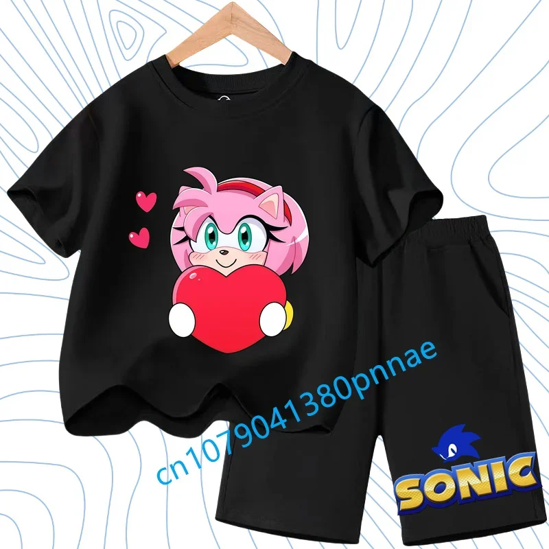 

2-12 Y Boys and Girls Anime Sonic Costume Set Children's Summer Short Sleeved Sportswear Soundwave T-shirt and Shorts Jersey Set