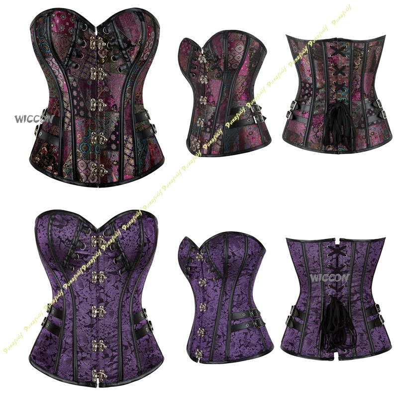 

Purple Vintage Gothic Court Corset Women Slim Waist Body Shaper Top Elegant Retro Palace Style Fashion Casual Party Blouse