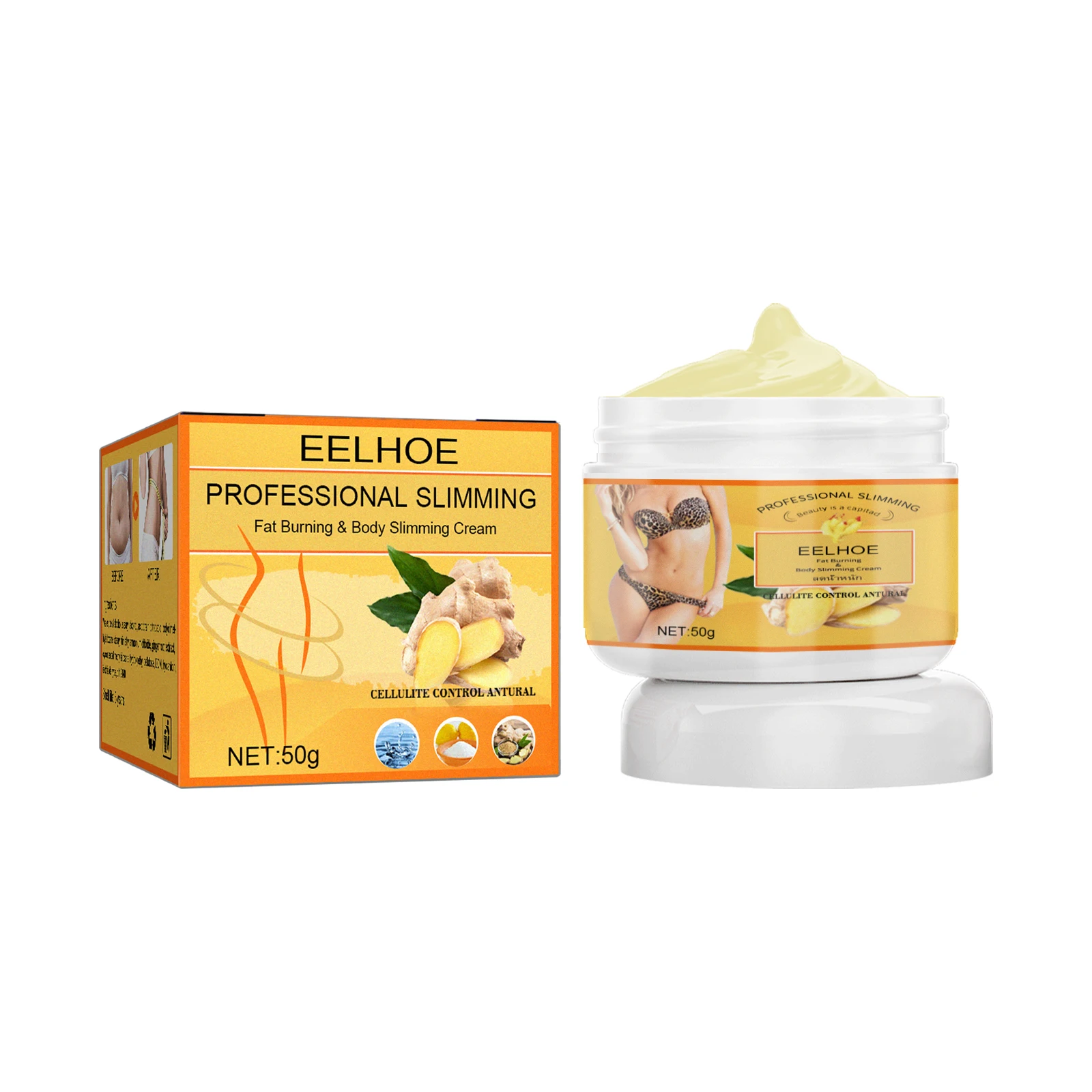 EELHOE Ginger Slimming Cream, Fat Burning Body Firming Cream for Women, Anti Cellulite Weight Loss Body Shaping Cream Remove Excess Fat Tighten Skin
