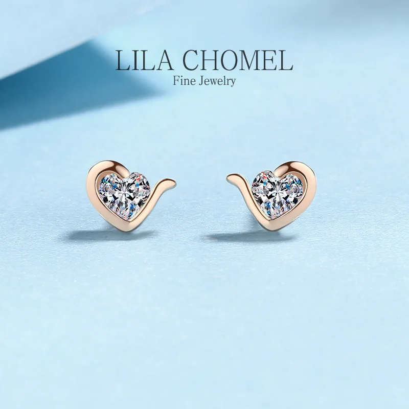 

Brilliant 18K Rose Gold Fine Jewelry for Women Moissanite Diamond 0.6 Carat Heart Shaped Stud Earrings sweet styles wedding gift