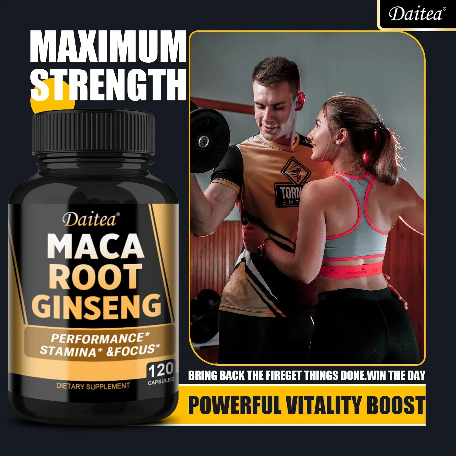 Organic Maca Root + Ginseng Capsules, Black + Red + Yellow Peruvian Maca Root Extract Supplement for Men and Women - Vegetarian