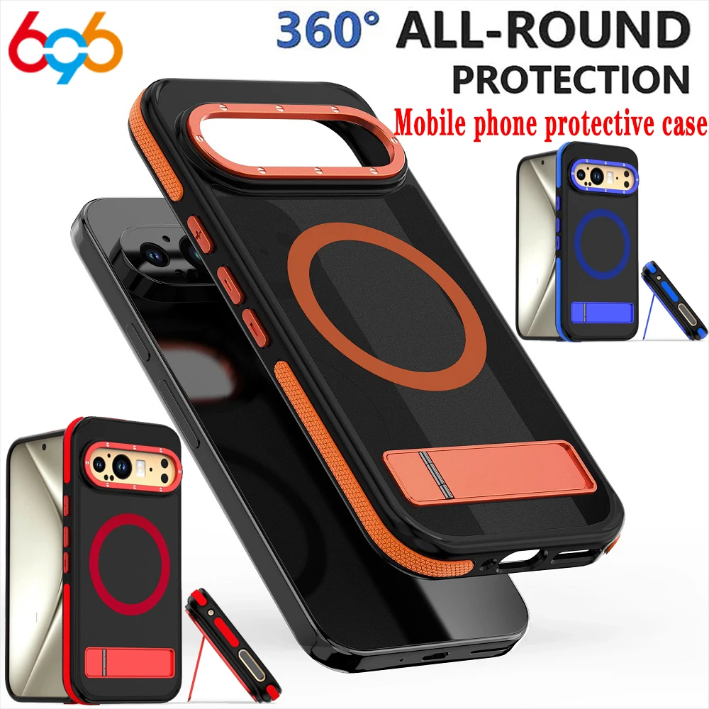 حافظة هاتف جديدة لمنع السقوط لهاتف جوجل بيكسل 9 برو XL 5G حامل معدني شحن لاسلكي مغناطيسي شفاف مقاوم للصدمات