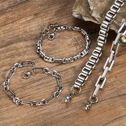 Trendy Men's Bracelet,Anti Allergy Stainless Steel Chain Links Wristband,Hip Hop Trendy Jewelry Gifts to Father BBF