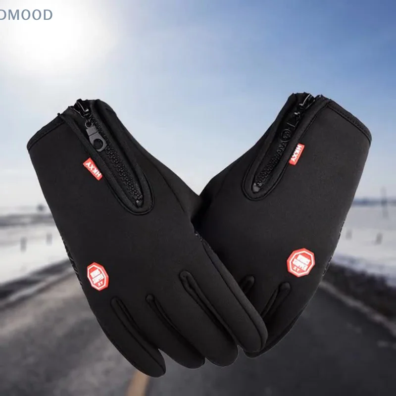 Winter Cycling Sports Gloves Men Women Water Splash Warm Touch Screen Motorcycle Anti-Slip Skiing Zipper Windproof Driving