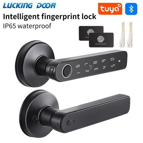 Tuya App-perilla de cerradura de puerta inteligente con huella dactilar, cerradura de puerta Digital inalámbrica con Bluetooth, cerradura de puerta de entrada sin llave, cerradura remota de seguridad para el hogar
