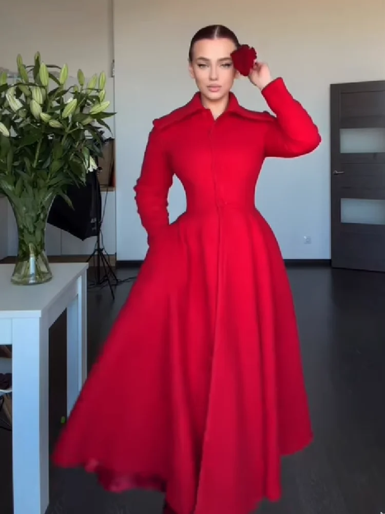 Şık Kırmızı Yaka Detaylı Uzun - Women Formal Wear Office incelemesi ve fiyatı