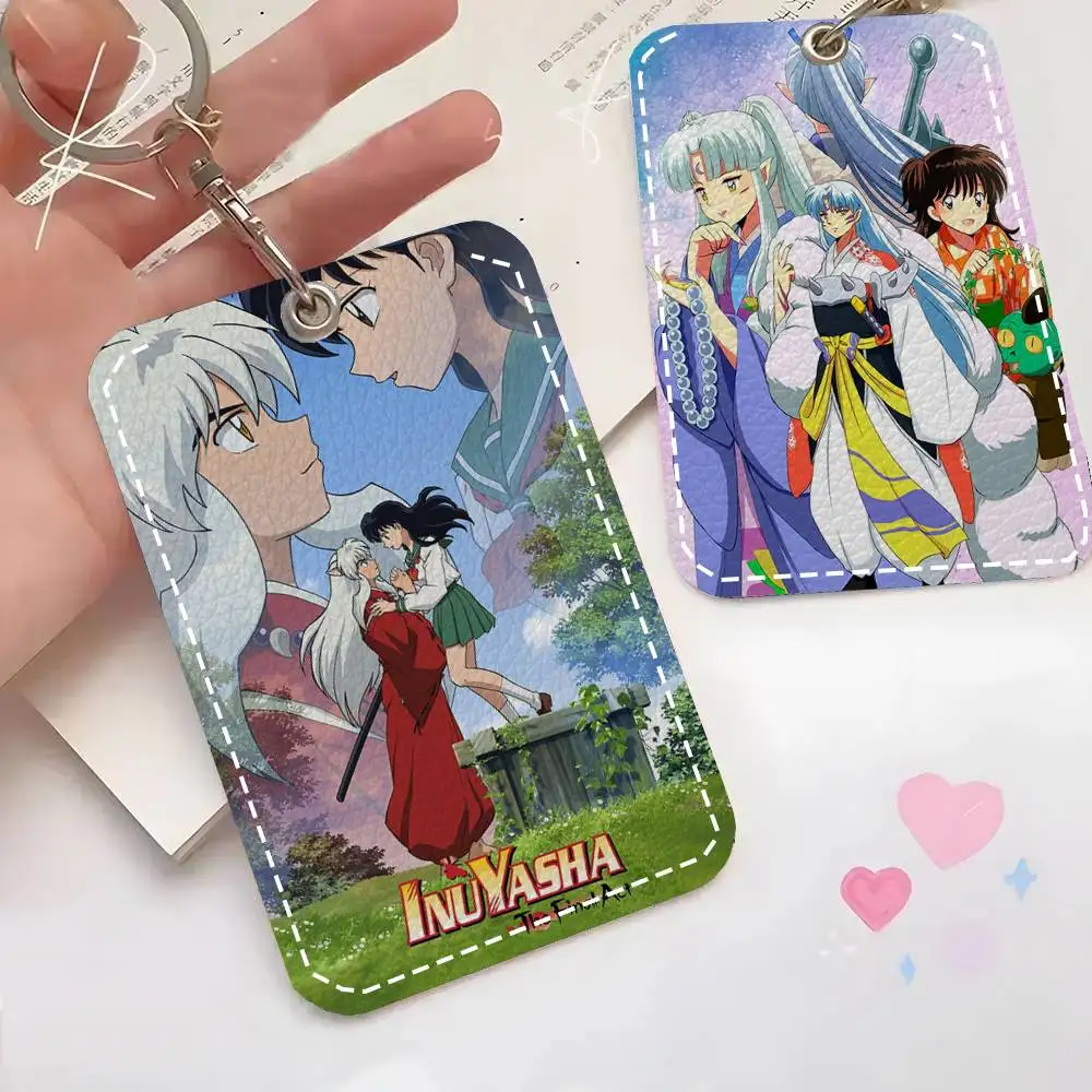 Inuyasha Card Case Keychain Access Card Bag Key Tag Ring Leather Card Holder Key Ring Access