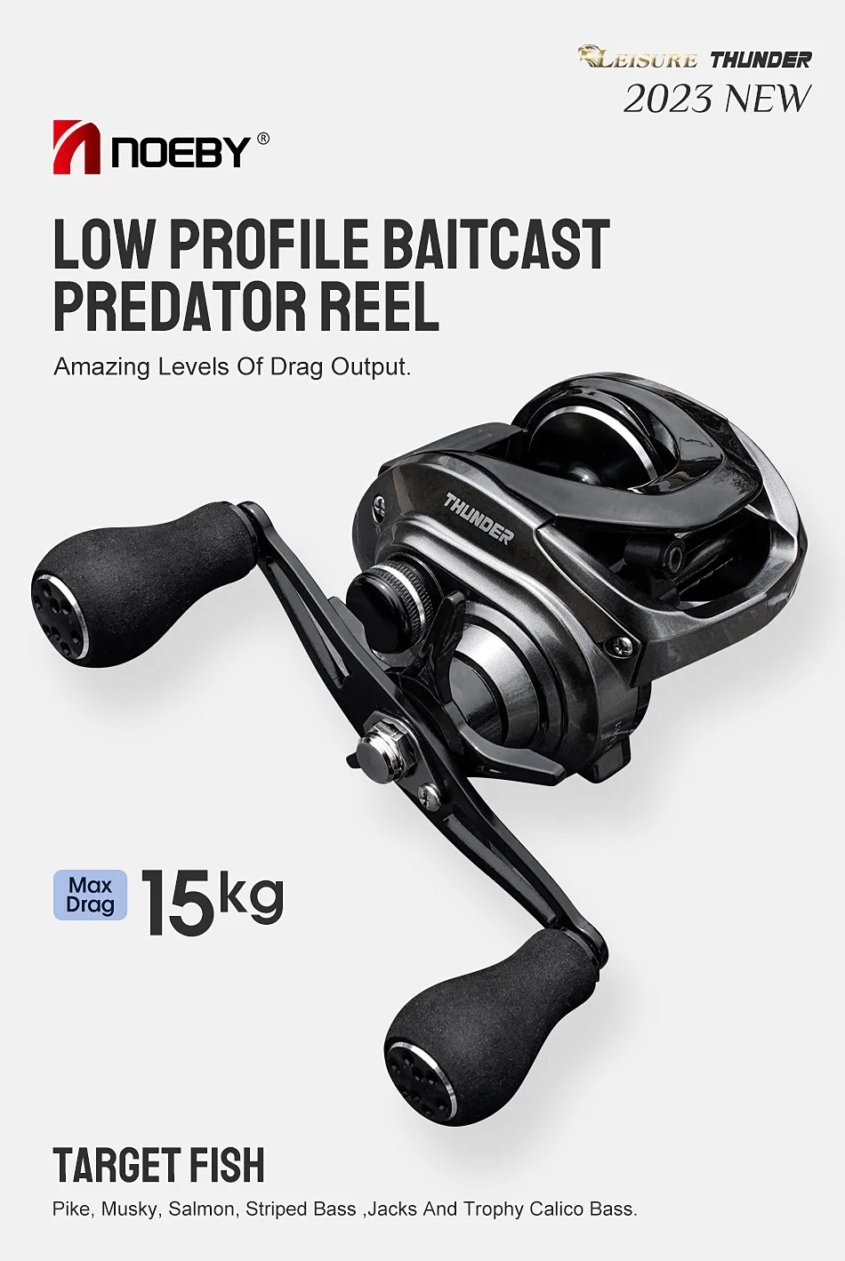 Noeby Baitcasting-Rolle mit 6,4:1 Übersetzung, 15KG Max Bremskraft, Magnetbremssystem, 8+1 Kugellager, Low-Profile-Rolle für Raubfischangeln – Detail 2