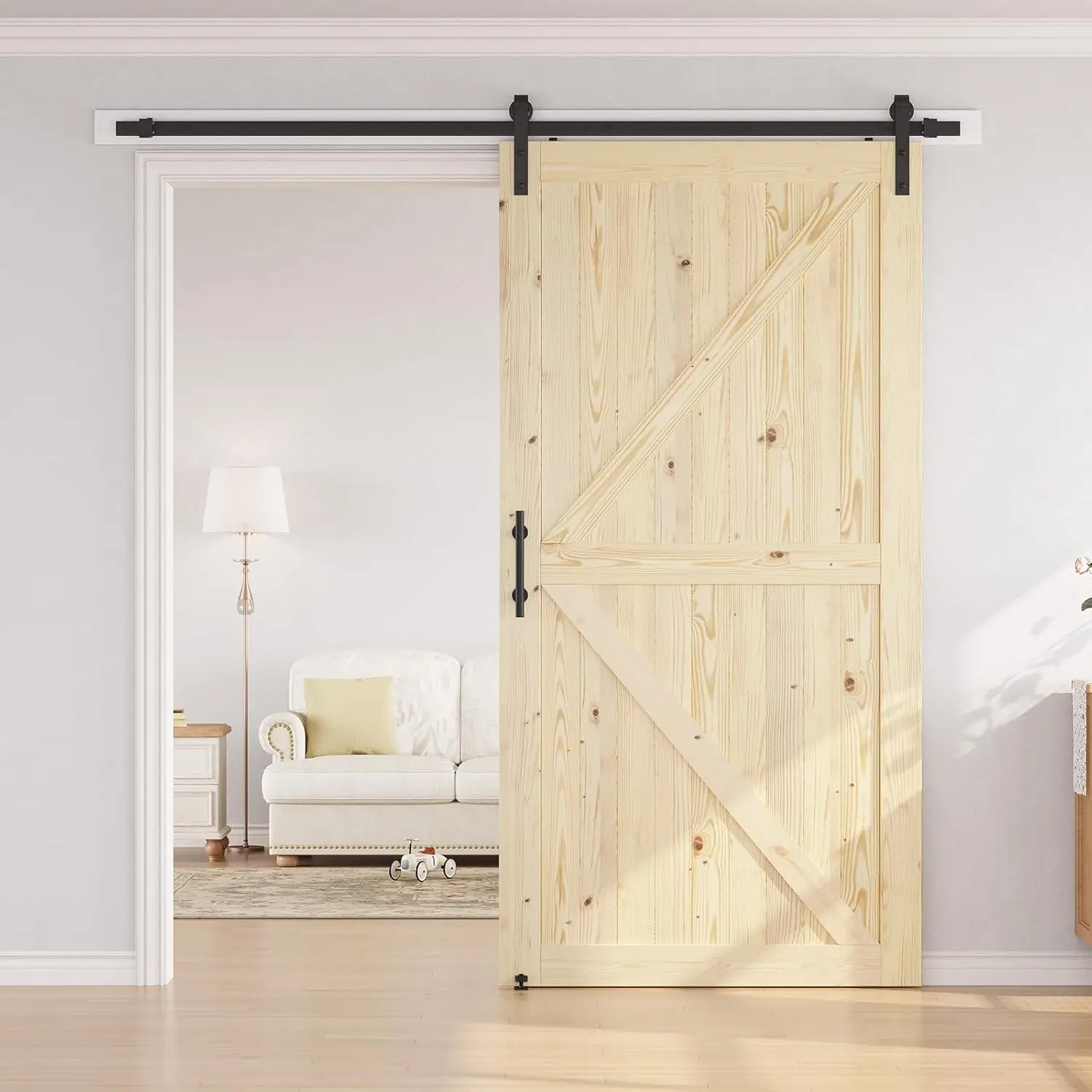 Barn Door Hardware Kit Included, Unfinished Solid Spruce Wood Door, Assembly Required, DIY, Stainable, Natural