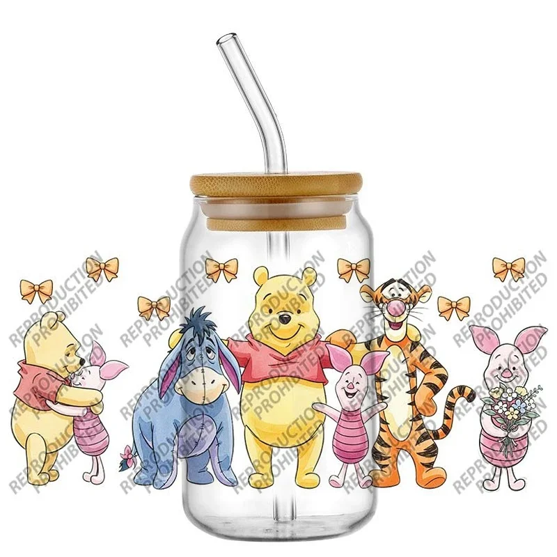 Lovely Hand Drawn Fluffy Bear Pattern 3D UV DTF Transfer Stickers, Waterproof Self-Adhesive Decals for 16oz Glass Can Tumbler, D