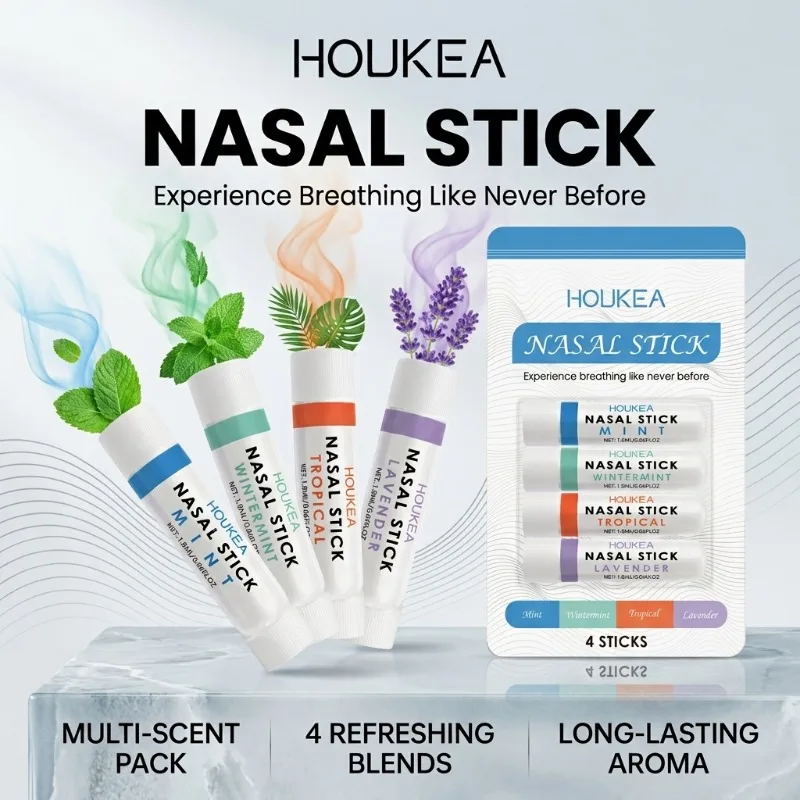 4pcs HOUKEA Multi Flavor Nasal Inhaler Stick Portable Refreshing Aroma Stick Mint Lavender Scent Daily Nasal Care