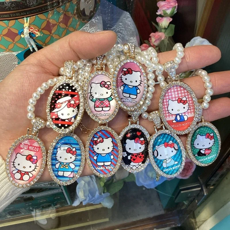 Sanrio Hello Kitty Animatie Cartoon Leuke Parelketting Creatieve Retro Trui Keten Veelzijdige Accessoires Meisjes Vakantiecadeau