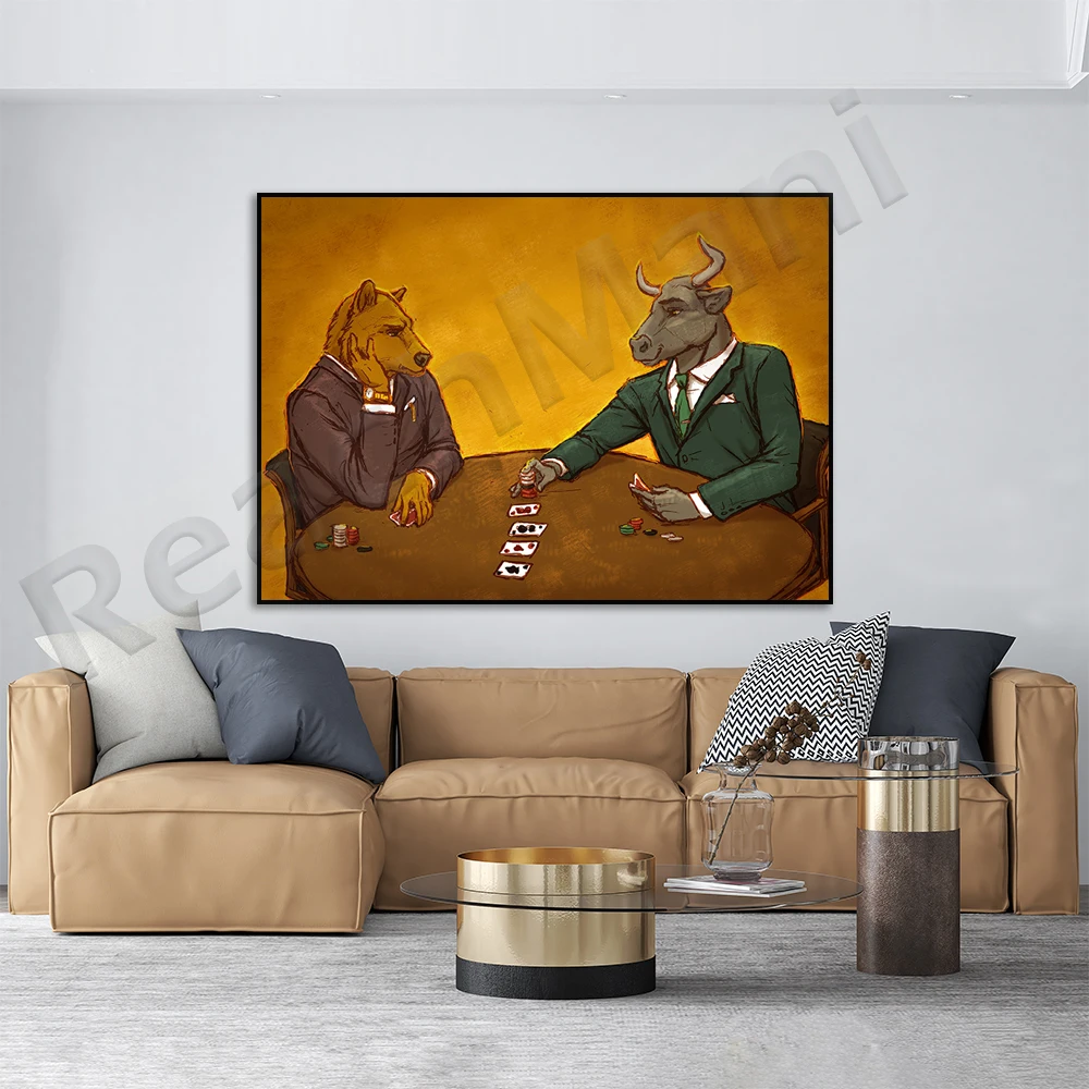 Bull Bear Canvas Painting Posters and Prints Animal Quote Wall Art Picture for Living Room Home Decor Cuadros