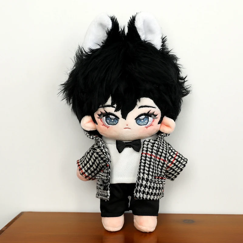 20cm Kawaii Black Checkered Suit Boy Plush Doll Cute Stuffed Soft No Attribute Cotton Doll DIY Clothes Accessory Outfit Toys