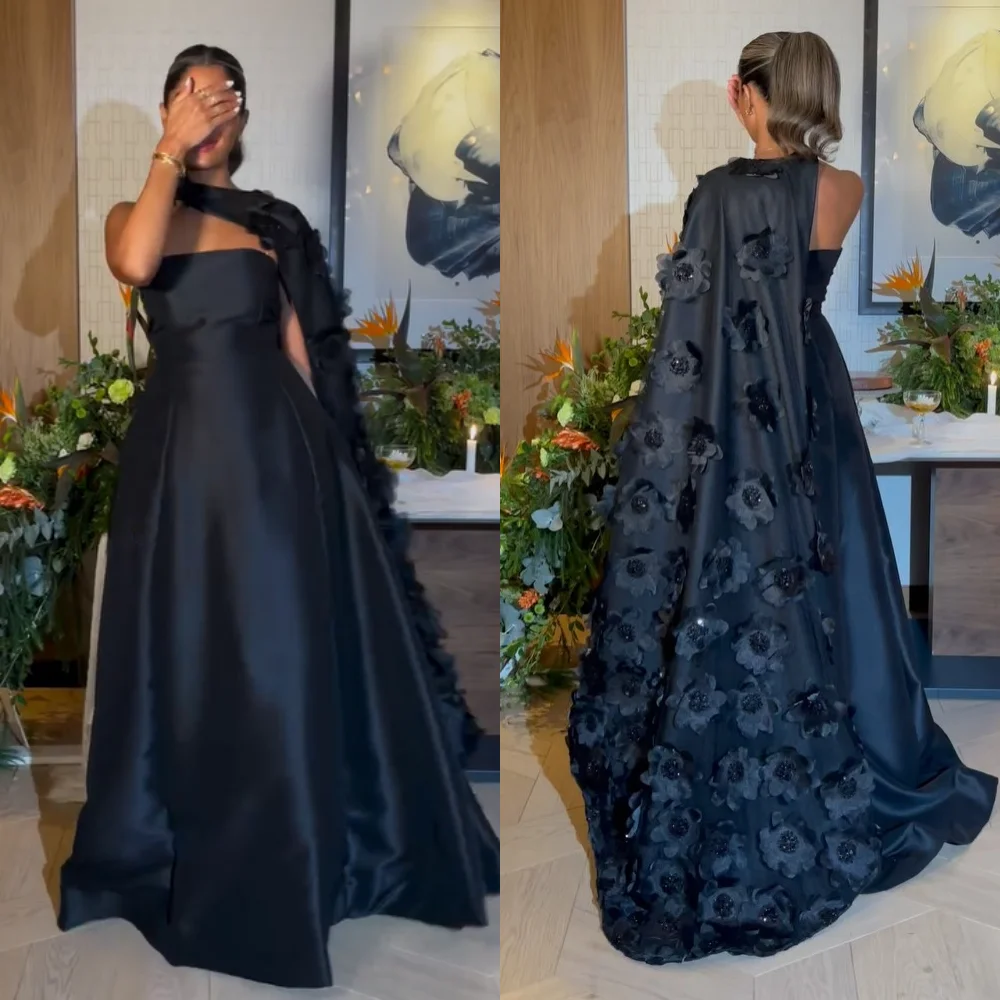 

Customized Elegant Charmeuse Applique Pleat A-line Strapless Long Dresses Bespoke Occasion Dresses Chinese Style