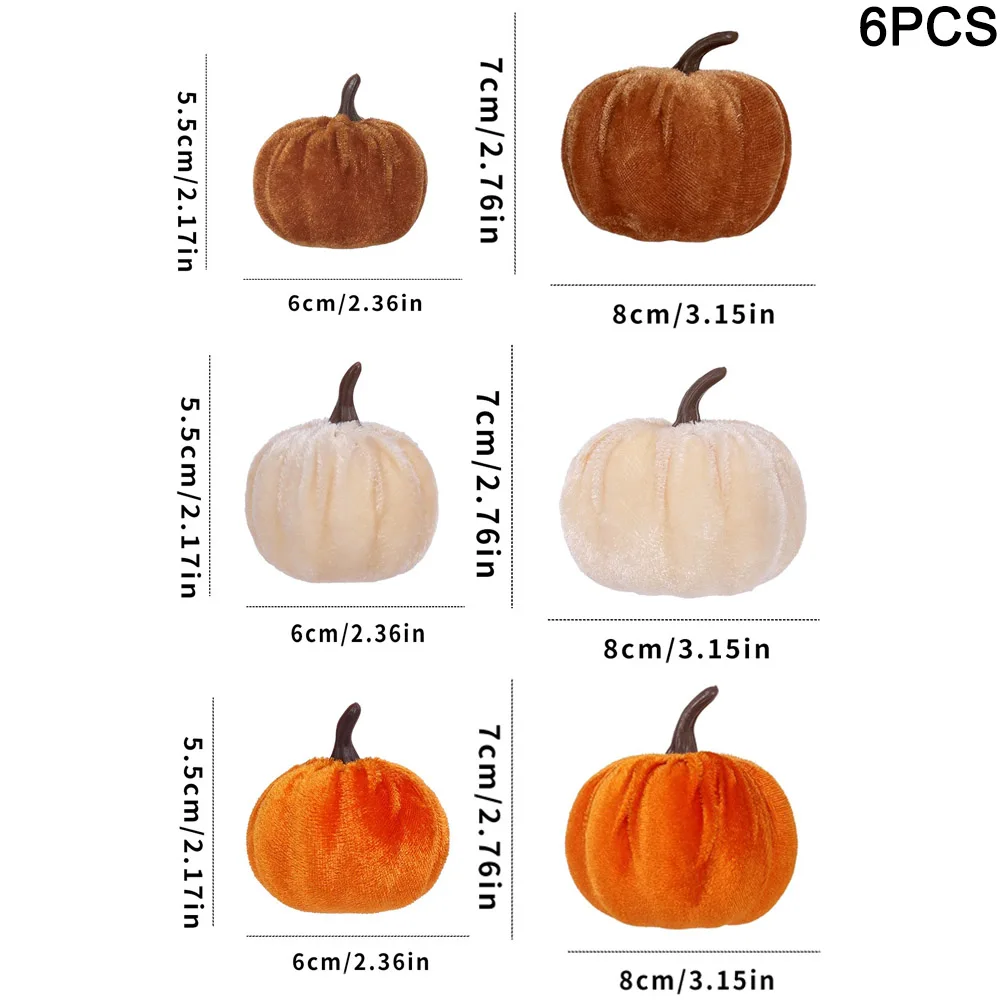 6pcs Flannel Simulation Fruit and Vegetable Pumpkin, Halloween Party Thanksgiving Home Table Decoration Autumn DIY Holiday Decor