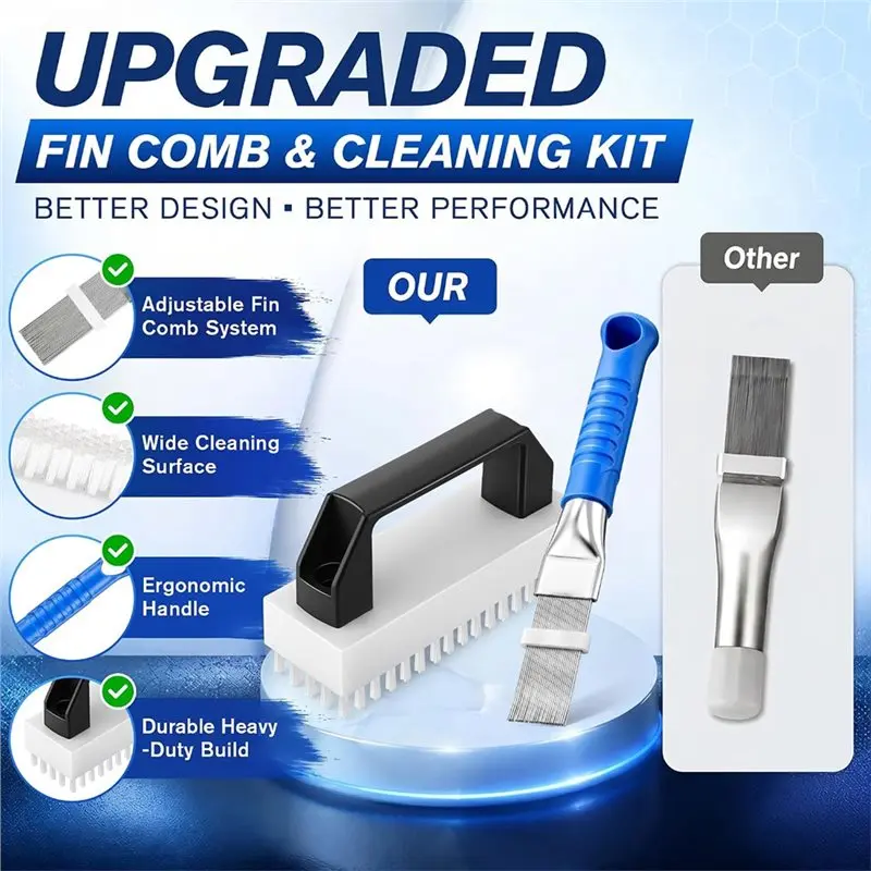 [A93Z!】 AC Fin Cleaning Kit,2-In-1 Comb Straightener& Condenser Brush For Air Conditioners Coil Cleaner