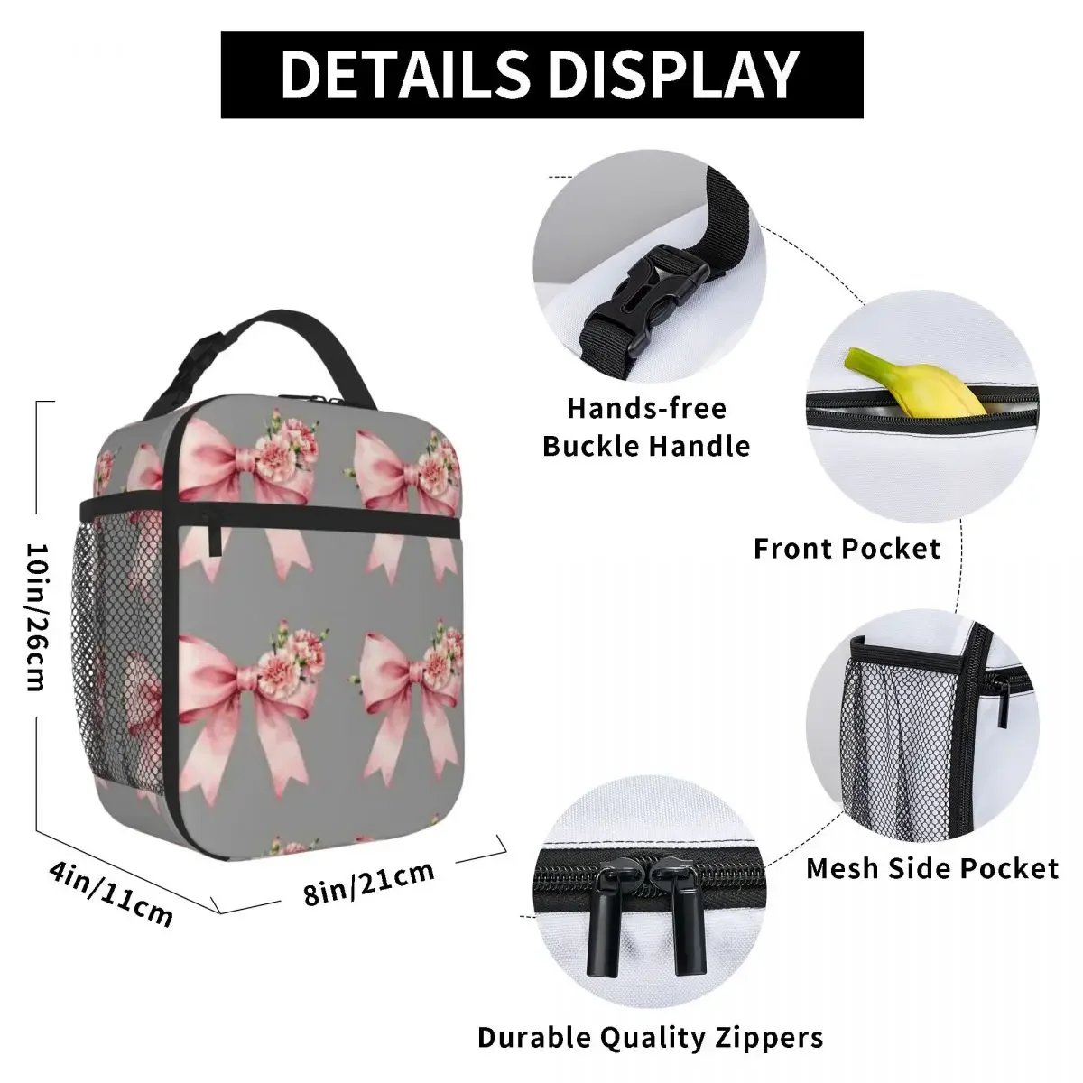 Bestselling Pink Coquette Ribbon Flowers Shoulder Style Picnic Lunch Bag Hospital Visiting Thermal Tote