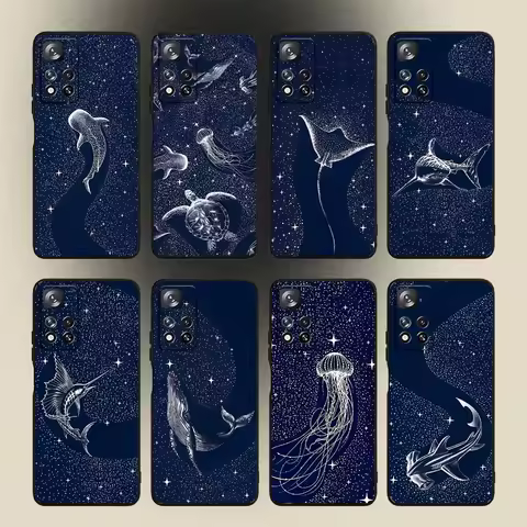 Starry Orca Whale Shark Phone Case For Samsung Galaxy A20,A21s,A22,A31,A32,A52,A53,A72,73,A80,A91 Soft Black Cover