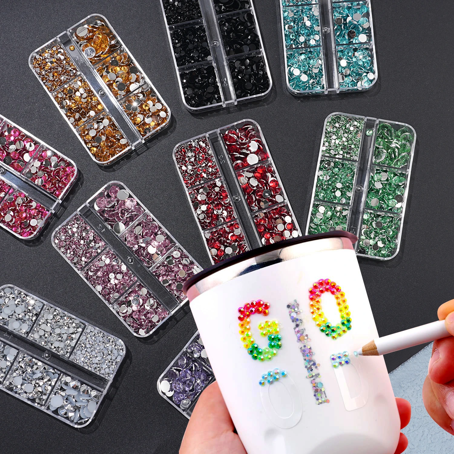 6-grid/box 2-6mm mixed size resin diamond nail flat back nail accessories nail rhinestones DIY decoration